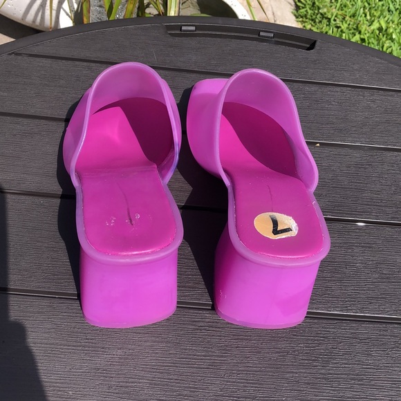 JEFFREY CAMPBELL PETRA PURPLE BLOCK HEEL PEEP TOE JELLY SANDALS SIZE 7 - Picture 5 of 12